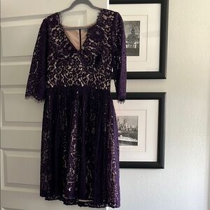 Eliza J Deep Purple Lace Long Sleeve Dress